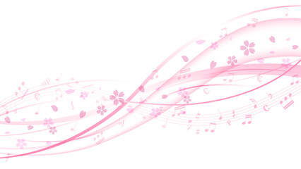 流れる音符と流れる桜の背景壁紙　 cherr、yblossom background