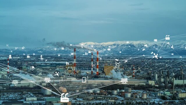 Modern industrial area and communication network concept. Factory automation. Smart factory.
