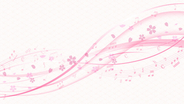 流れる音符と流れる桜の背景壁紙　 cherr、yblossom background