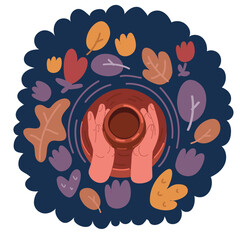 Cartoon vector illustration of Hand with clay pottery