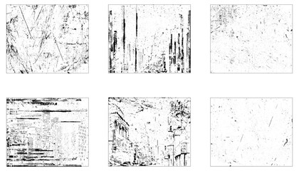 Grunge texture set stickers monochrome with light damaged patterns for use in interior design and making promotional materials vector illustration