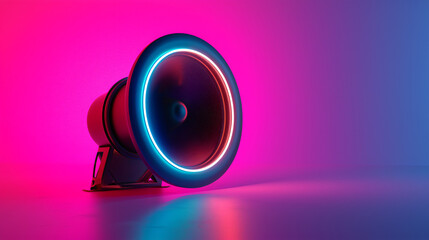 3d rendered illustration of a neon style speaker - obrazy, fototapety, plakaty