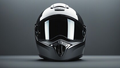 Fototapeta premium motorcycle helmet with black coloured mirrored glass motorcycle helmet isolated grey background 
