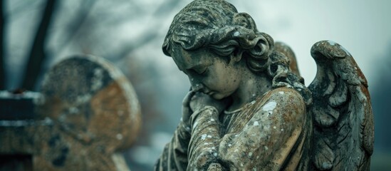 Sad angel statue symbolizing pain, fear, and death.