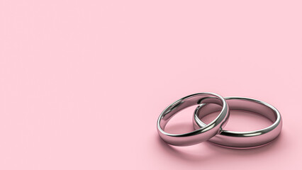 Illustration of two gold wedding rings with blank background for Valentine's Day. Concepts of love