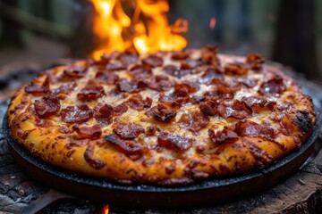 bacon pizza on a campfire