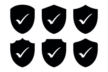 Shields with check marks glyph style - obrazy, fototapety, plakaty