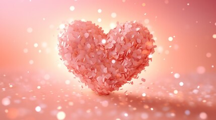 Obraz premium Pink heart-shaped confetti composition on glowing background. Love and Valentine's Day.