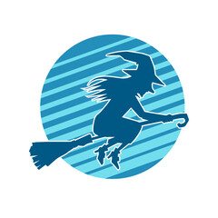 Silhouette of a female witch ride broom