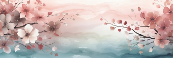 Obraz na płótnie Canvas watercolor cherries flowers soft gradient decorative, black background 