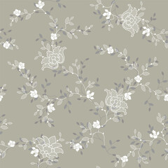 seamless pattern of flowers, branches and leaves