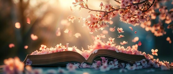 Open book revealing beautiful sakura blossom - obrazy, fototapety, plakaty