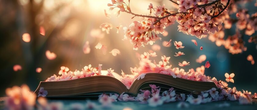 Open book revealing beautiful sakura blossom