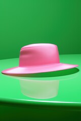 Elegant Stylish Pink Hat on Round Green Table