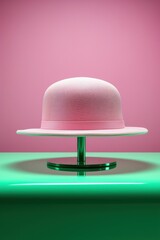 Elegant Pink Bowler Hat on pink Surface