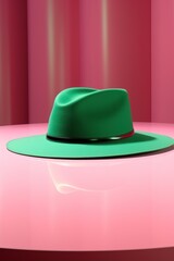 Green Bowler Hat on Pink Surface