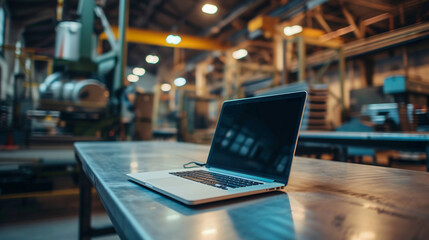 Laptop on table in industry