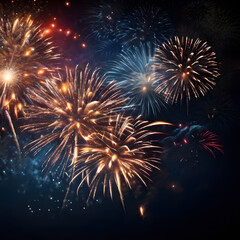 Festive dark background with fireworks. AI Generated