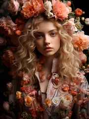 Un Retrato Floral de una Mujer Misteriosa y Elegante, Oculta Entre Flores Coloridas © artDefinity