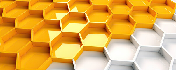 3d hexagon in white yellow colors. Honeycomb Background. Geometric Hexagons print wall.