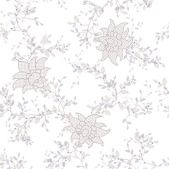 seamless pattern of flowers, branches and leaves