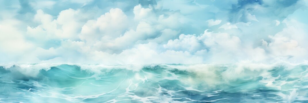 sky, clouds and sea, softly smoothly blended horizontal bands watercolor washes illustration