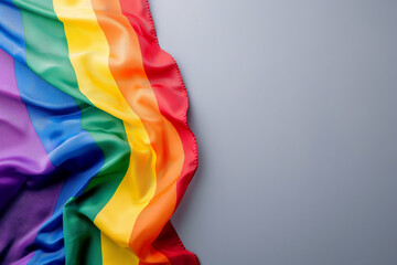 Colorful LGBT, LGBTQ Flag on Gray Background Copy Space