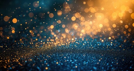 spheres with a blue and gold background,  glitter and diamond dust, motion blur panorama
