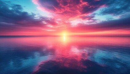 Fototapeta premium sunset, ocean and clouds, reflected in surface of water, colorful sunset abstract photo