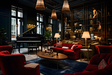 Classic Jazz Bar with Velvet Sofas and Live Music 