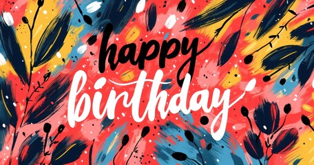 Obraz premium happy birthday banners and cards with color flowers and dark blue background