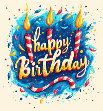 happy birthday banners and cards with candles and white blue background
