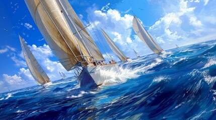 Sled sail team moving fast during yacht race in sea