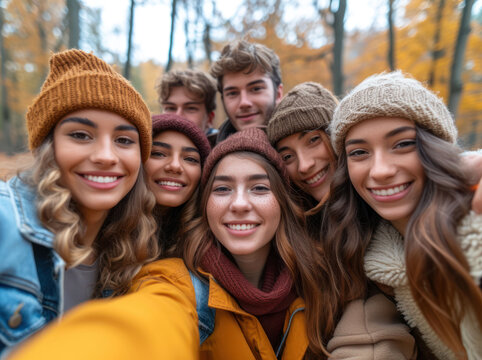 Group Of People Taking Selfie In The Park