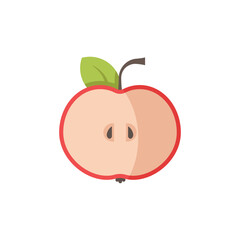 Half apple with leaf  Vector illustration. Half apple flat icon