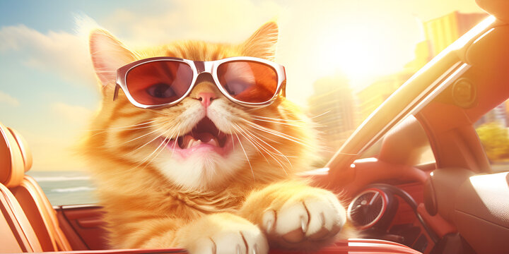 Purr-fectly Sunny: A Cat's Comedy in the Convertible