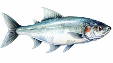 Watercolor fish drawing on a white background. Underwater art