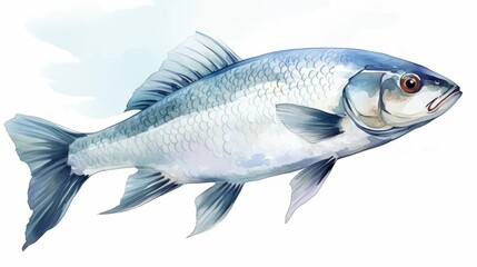 Obraz premium Watercolor fish drawing on a white background. Underwater art