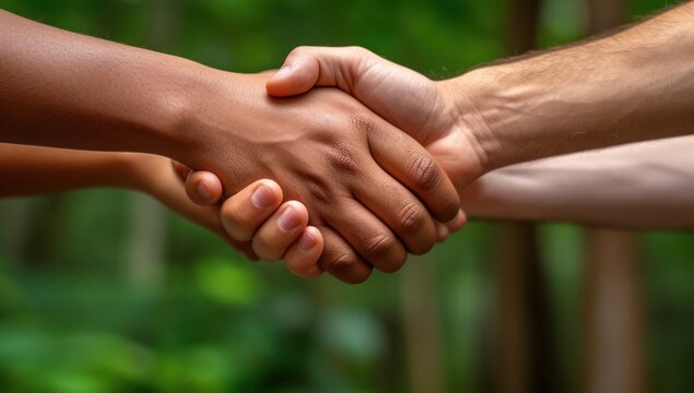 various friends in group shook hands, culturally diverse elements