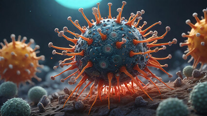 Detail view of microscopic viruses