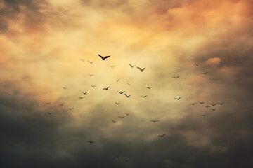 Fototapeta premium Cloudy sky with birds