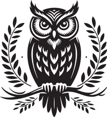 owl on branch white background illustration 