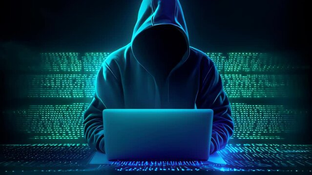 Hoodie hacker cyber security using laptop. Techonology concept. Generative ai.	

