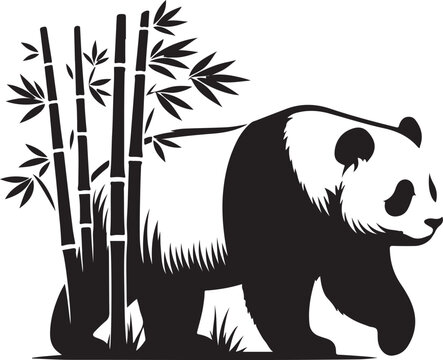black and white panda walking near bamboo clip art preview