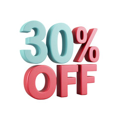 3D rendering object 30% discount offer transparent background