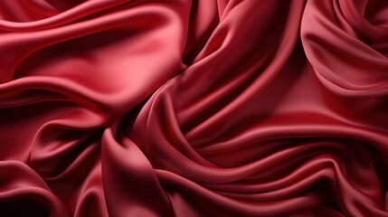 Fototapeta premium Glossy Garnet Glamour: The Smooth and Silky Texture of Red Satin Fabric Weave Adorns the Wallpaper, Exuding Opulence