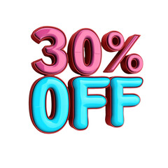 3D rendering object 30% discount offer transparent background