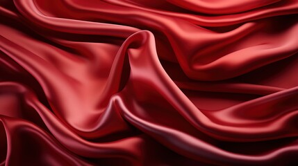 Obraz premium Velvet Vermilion Bliss: A Smooth and Soft Red Satin Fabric Weave Creates a Luxuriously Smooth and Silky Wallpaper Texture
