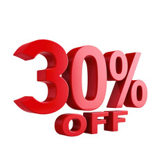 3D rendering object 30% discount offer transparent background
