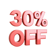 3D rendering object 30% discount offer transparent background